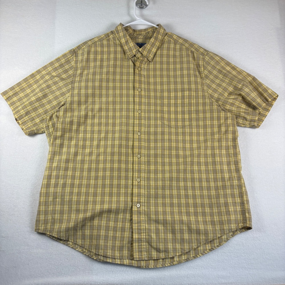 Puritan Mens 2XL Yellow Plaid Short Sleeve Button Down Shirt Cotton Blend Pocket